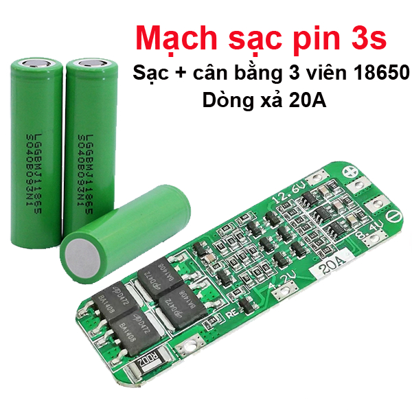 Mạch sạc cân bằng khối pin 3S ( 3 viên 18650) - dòng xả 20A ||