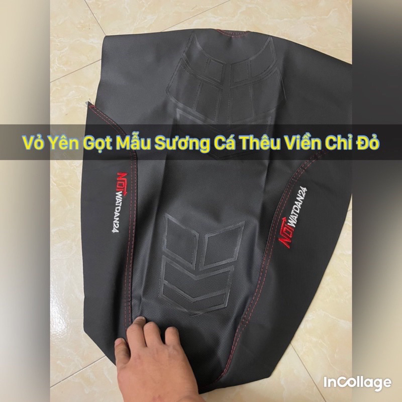 Vỏ yên gọt sương cá may viền chỉ đỏ tạo điểm nhấn cho xe gắn wave 50-100-110