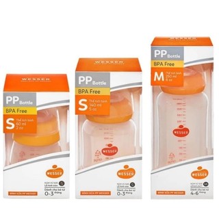Bình sữa, núm ty cổ hẹp wesser dung tích 60ml. 140ml, 250ml