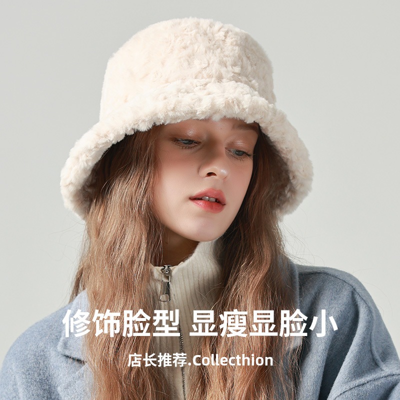 Mũ xô lông cừu nữ dày dặn ấm áp Nón bucket lông cừu Mềm min Chống gió Giữ ấm Thu Đông Mũ xô phủ lông