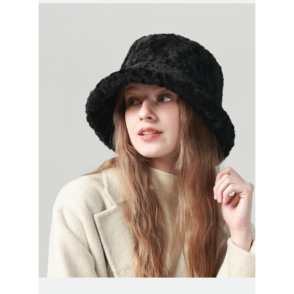 Mũ xô lông cừu nữ dày dặn ấm áp Nón bucket lông cừu Mềm min Chống gió Giữ ấm Thu Đông Mũ xô phủ lông