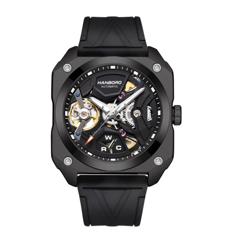 Đồng hồ cơ Hanboro HBR-3870 thiết kế độc lạ dây silicone nhiều màu