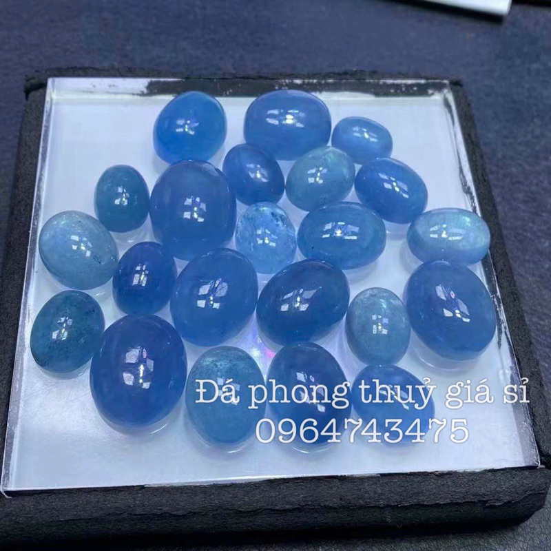 Mặt đá aquamarine Devil size 8*10mm-15*20mm chất xanh đậm nước siêu đẹp mịn hàng kiểm định