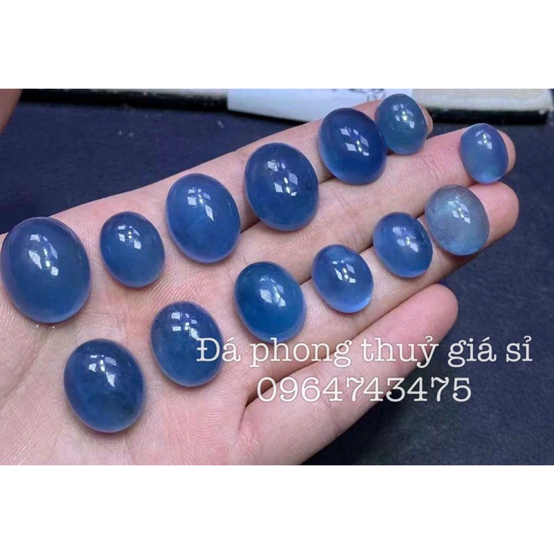 Mặt đá aquamarine Devil size 8*10mm-15*20mm chất xanh đậm nước siêu đẹp mịn hàng kiểm định