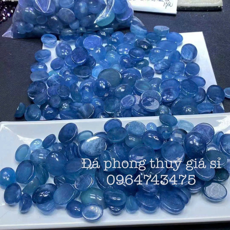 Mặt đá aquamarine Devil size 8*10mm-15*20mm chất xanh đậm nước siêu đẹp mịn hàng kiểm định