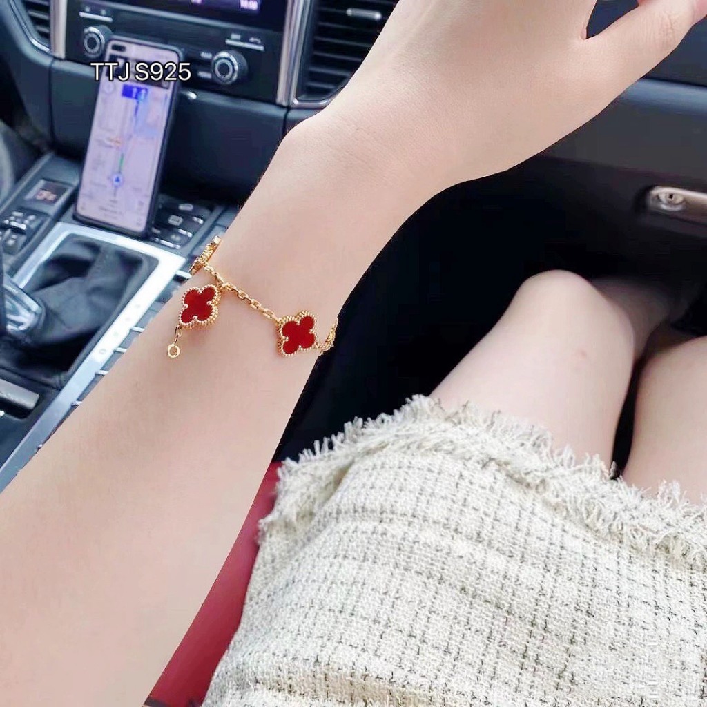 Bộ Trang Sức Nữ Hoa Đỏ HD Jewelry - Set Trang Sức Với 3 Món Bông Tai, Lắc Tay, Dây Chuyền Siêu Sang