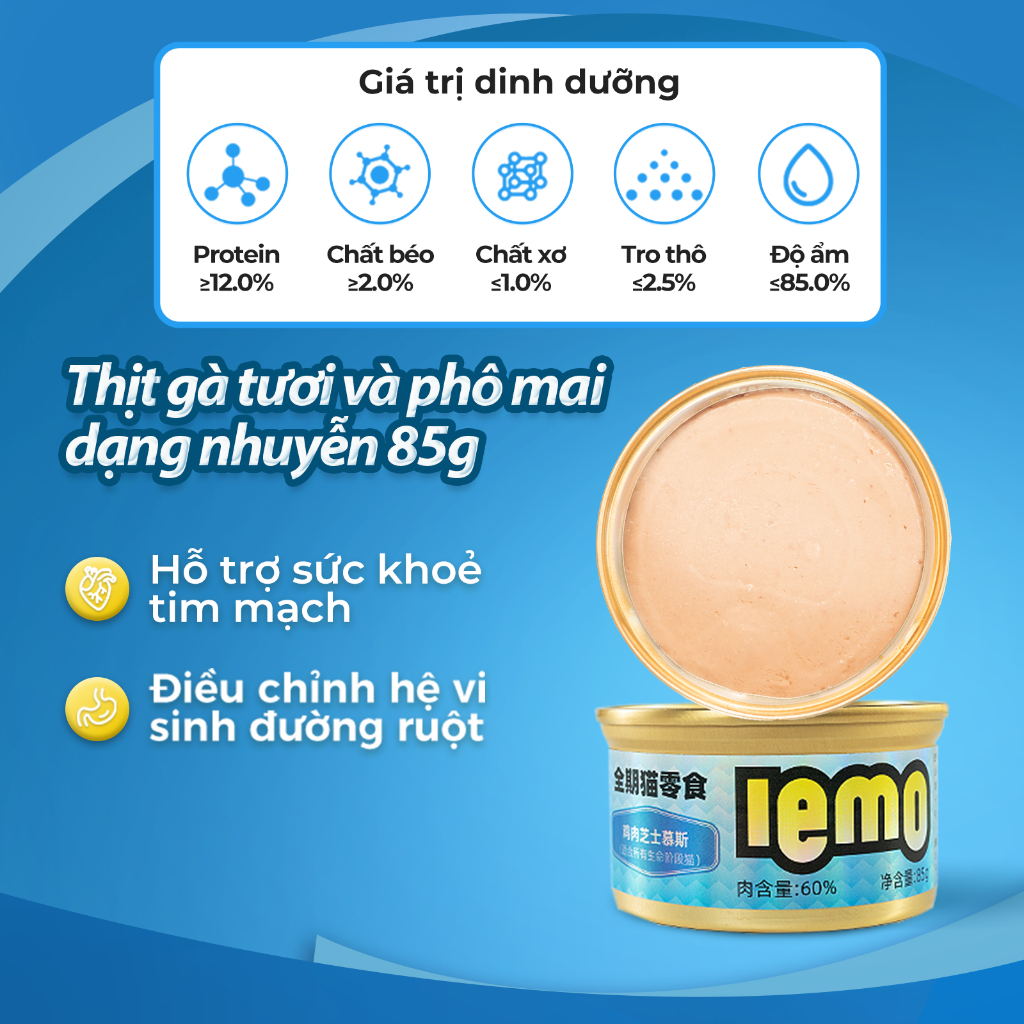 Pate cho mèo LEMO dạng thịt tươi với nước súp 4 vị thơm ngon 85g