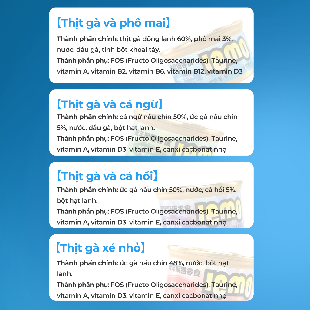 Pate cho mèo LEMO dạng thịt tươi với nước súp 4 vị thơm ngon 85g