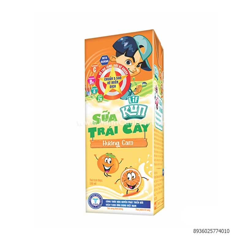 Thùng sữa trái cây Lif KUN hương cam 48 hộp 180ml