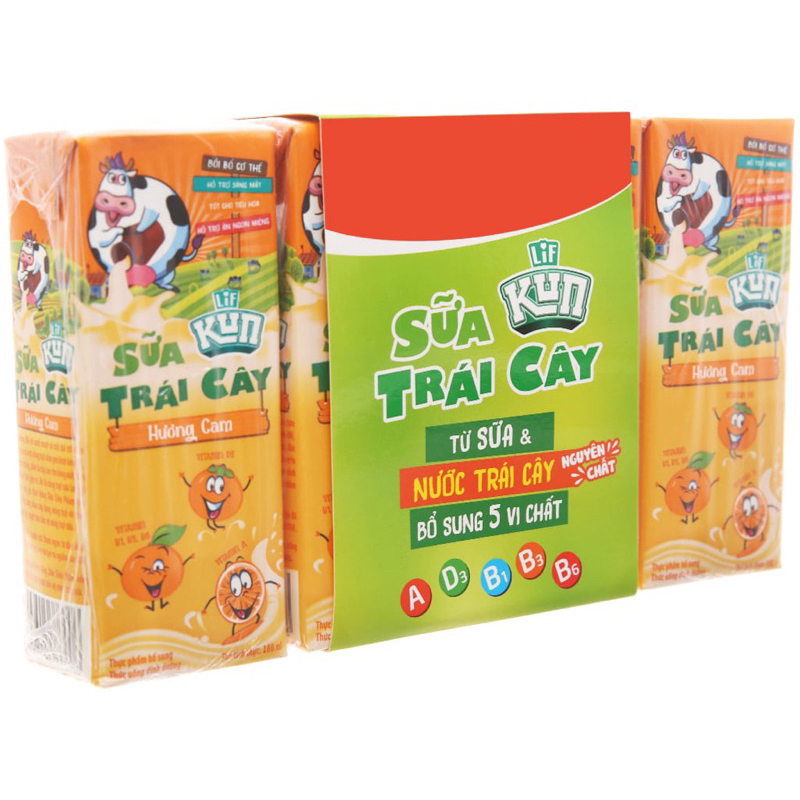 Thùng sữa trái cây Lif KUN hương cam 48 hộp 180ml