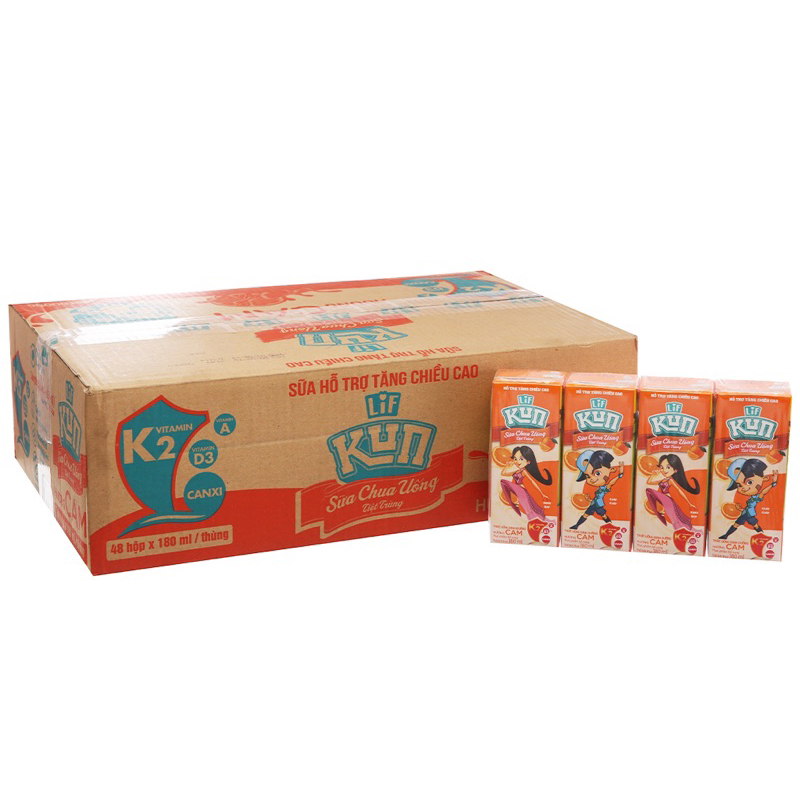 Thùng sữa trái cây Lif KUN hương cam 48 hộp 180ml