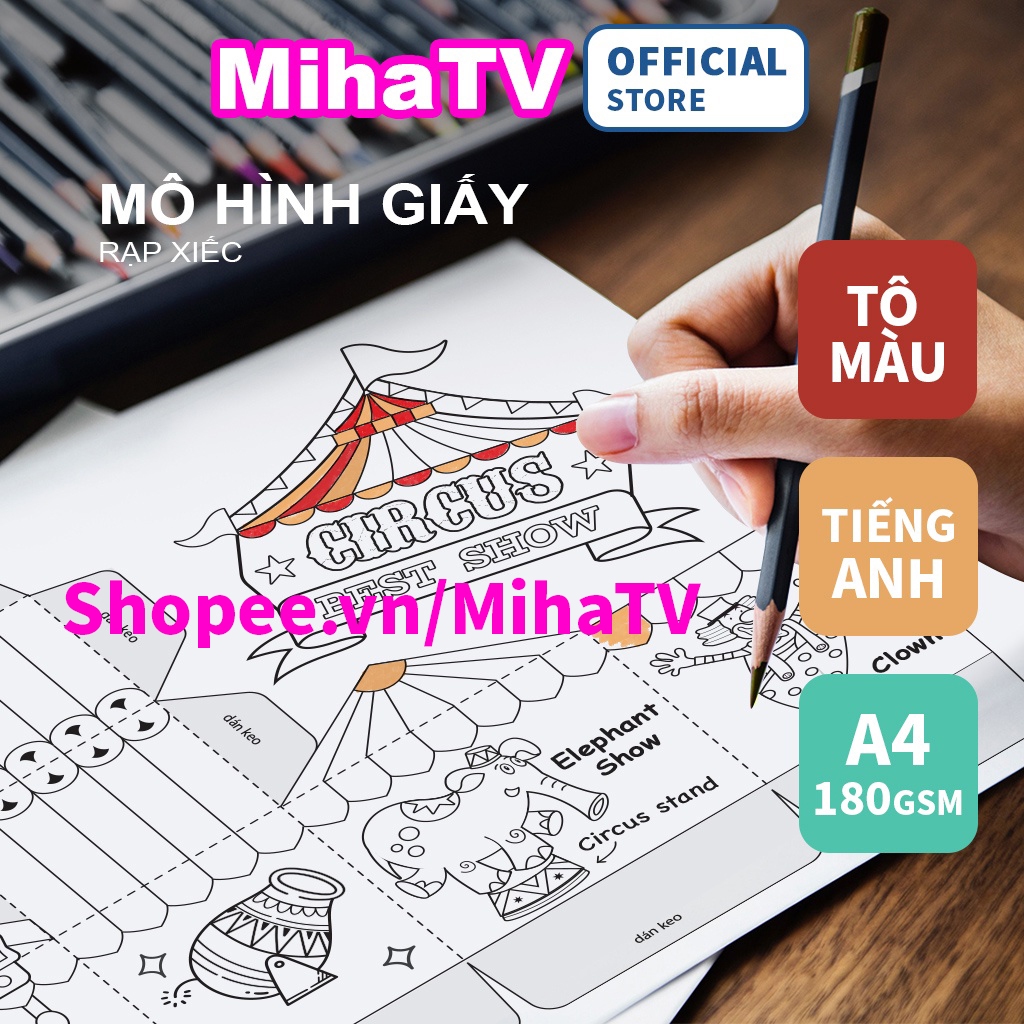 Rạp xiếc Đồ chơi tô màu tiếng Anh | MihaTV đồ chơi giáo dục | A4 180gsm