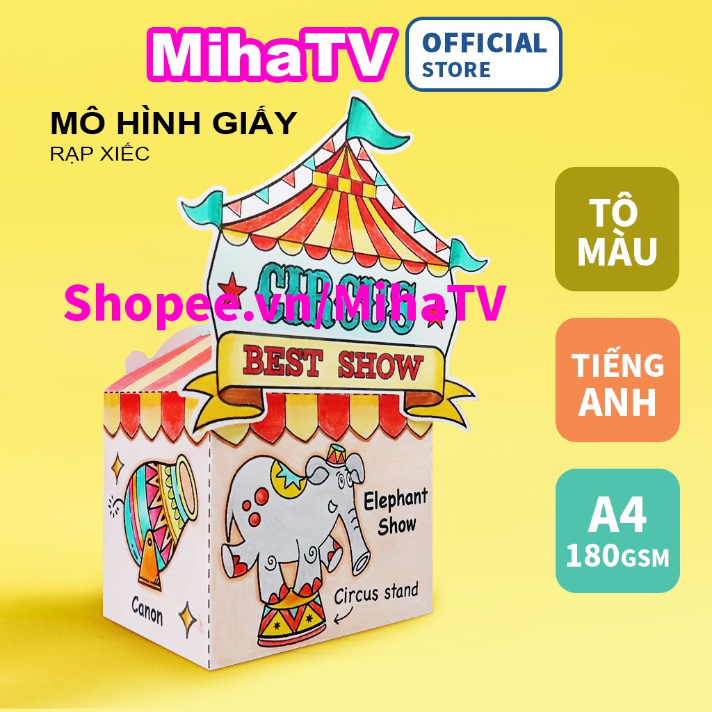 Rạp xiếc Đồ chơi tô màu tiếng Anh | MihaTV đồ chơi giáo dục | A4 180gsm