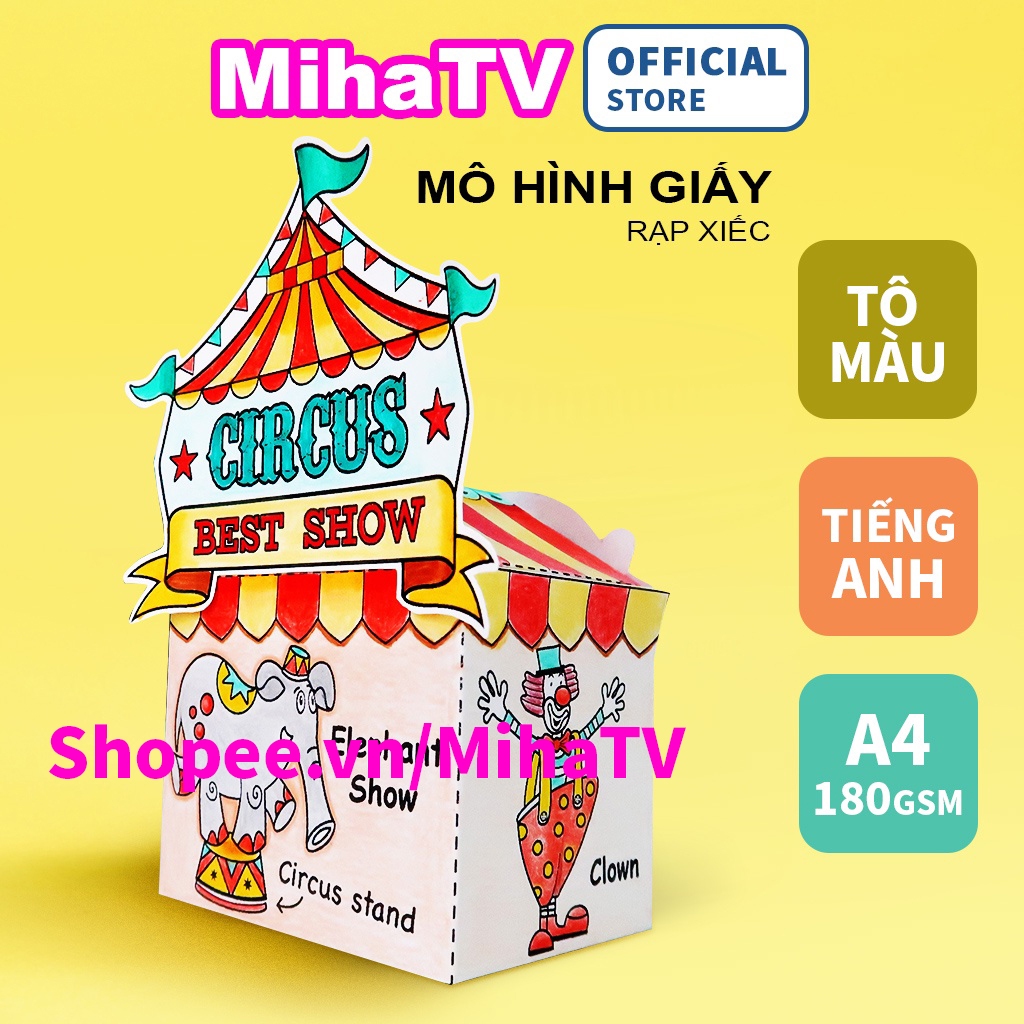 Rạp xiếc Đồ chơi tô màu tiếng Anh | MihaTV đồ chơi giáo dục | A4 180gsm