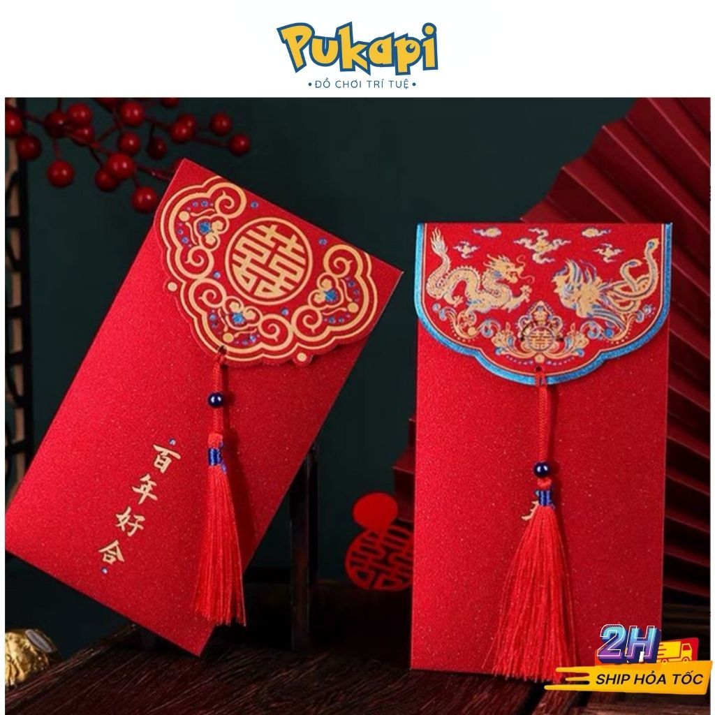 Bao Lì Xì Đám Cưới, Lì Xì Báo Hỷ Năm Mới Có Tua Rua Đỏ PUKAPI