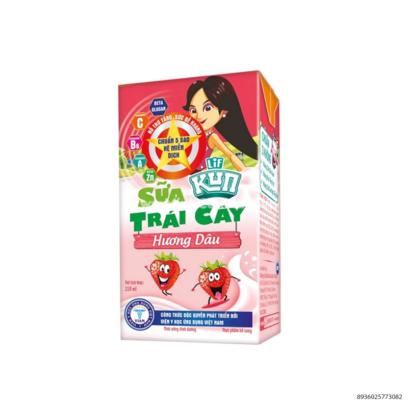 Thùng sữa trái cây Lif KUN hương dâu 48 hộp 110ml