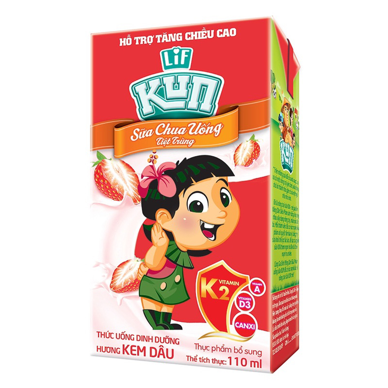 Thùng sữa trái cây Lif KUN hương dâu 48 hộp 110ml