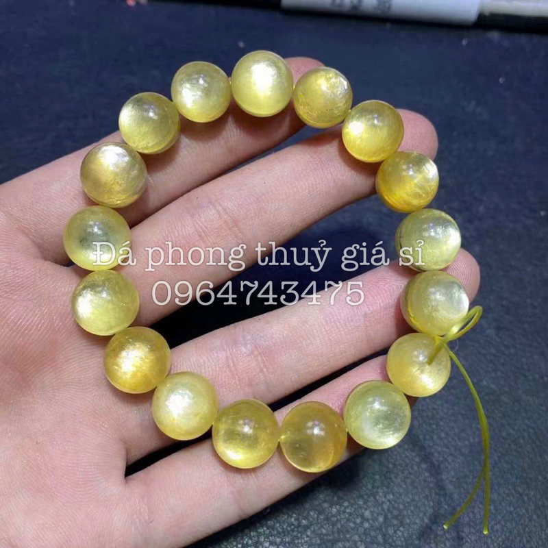 Vòng tay đá mica vàng siêu đẹp mịn hàng kiểm định size 8-15.5mm kèm hộp