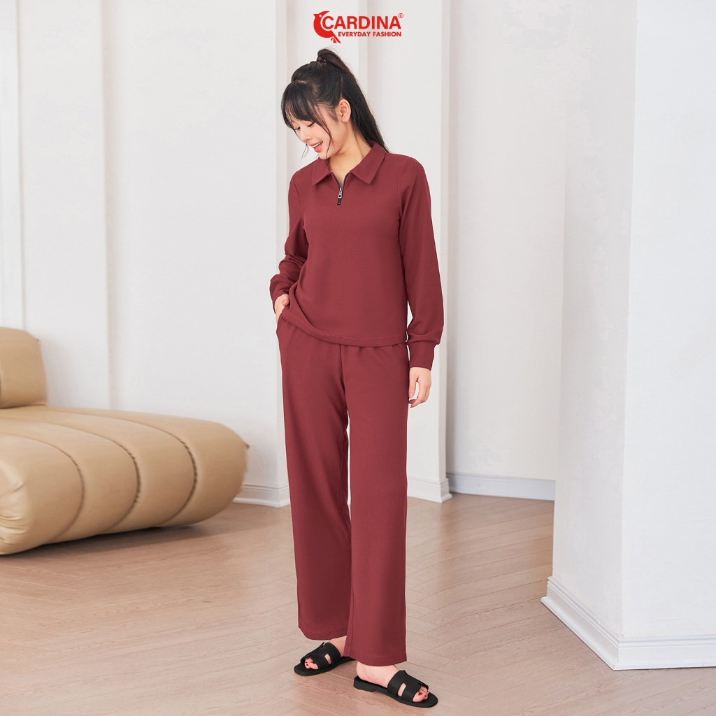 Đồ Bộ Nữ Mặc Nhà 𝐂𝐀𝐑𝐃𝐈𝐍𝐀 Chất Cotton Tổ Ong Tay Dài Quần Suông Cổ Polo Khóa Co Dãn Thoải Mái 3BTD03