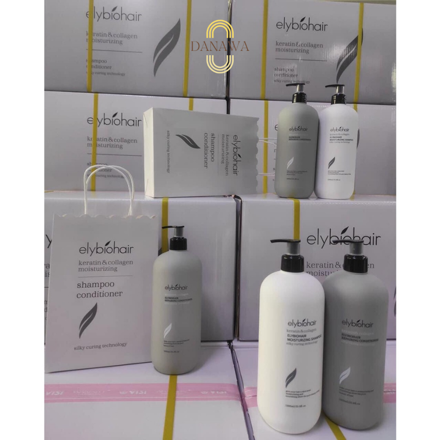 Cặp dầu gội xả Elybiohair Collagen, giảm rụng tóc, nhanh mọc tóc, phục hồi tóc khô xơ, hư tổn 1000ML