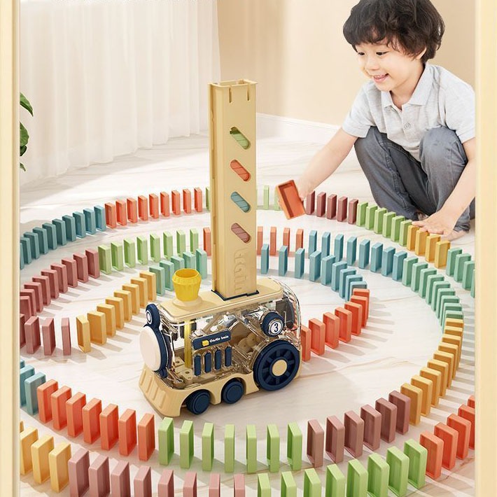 Đồ Chơi Tàu Hoả Xếp Hình Domino Tự Động Cho Bé Kèm Âm Thanh Ánh Sáng Sống Động Điều Chỉnh Hướng Dễ Dàng - Món Quà Cho Bé