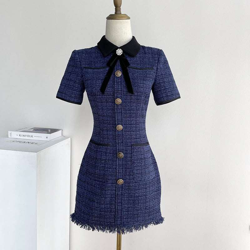 🔥M38 - Váy Dạ Tweed Xanh Váy Thiết Kế 2 Lớp Form Dáng Trẻ Trung Tặng Kèm Tag Cài Hoa by Belly Clothing