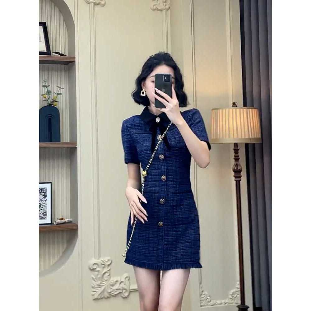 🔥M38 - Váy Dạ Tweed Xanh Váy Thiết Kế 2 Lớp Form Dáng Trẻ Trung Tặng Kèm Tag Cài Hoa by Belly Clothing