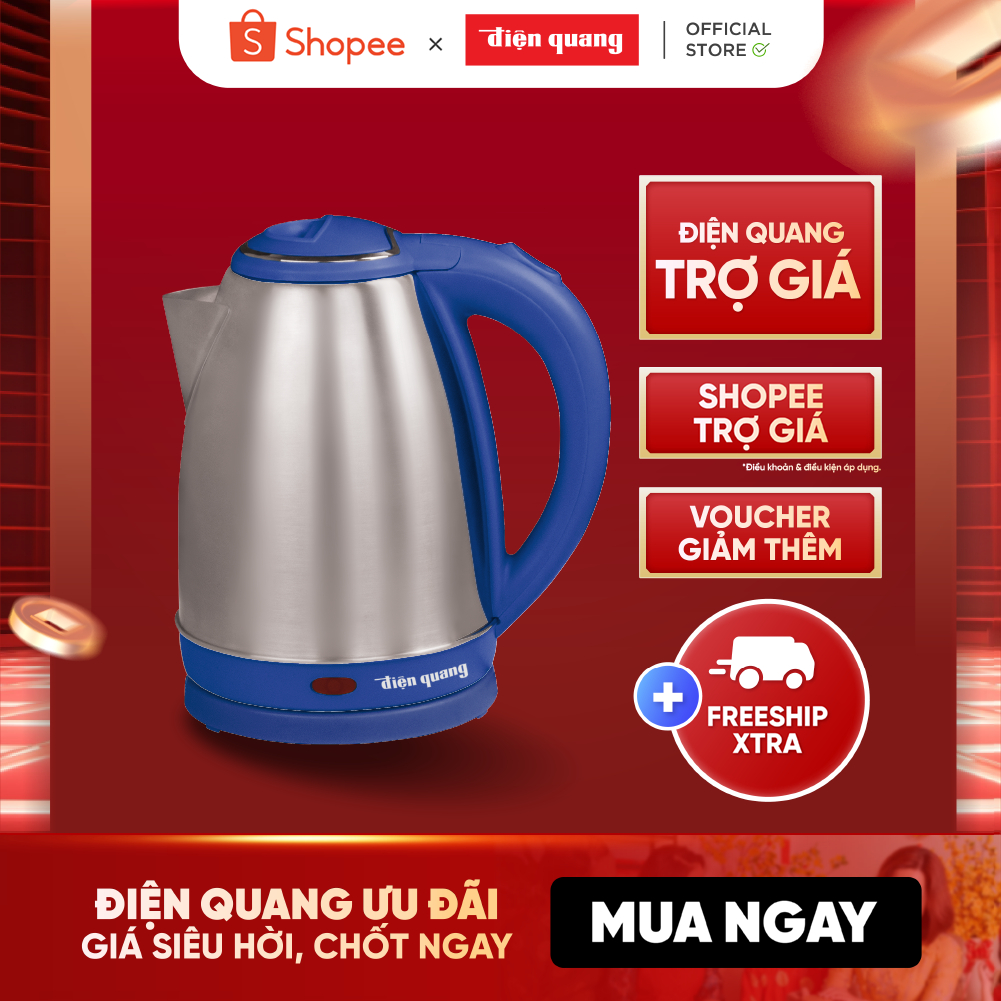 Ấm đun nước siêu tốc Điện Quang ĐQ EKT14 - Dung tích lớn 1.8L, CS 1500W, đế xoay 360°, tự ngắt điện khi sôi. BH 12 tháng