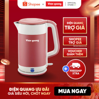 Ấm đun nước cao cấp Điện Quang ĐQ EKT10 1818 PL KW (1800W, 1.8L, inox 304, vỏ 2 lớp, có chức năng giữ ấm, màu đỏ mận)