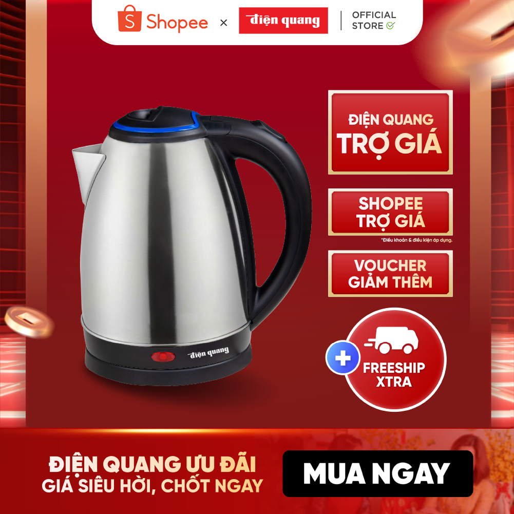 Ấm đun nước siêu tốc Điện Quang ĐQ EKT12 1518 BL (1500W, 1.8L, inox 201 bóng, nhựa PP màu đen)