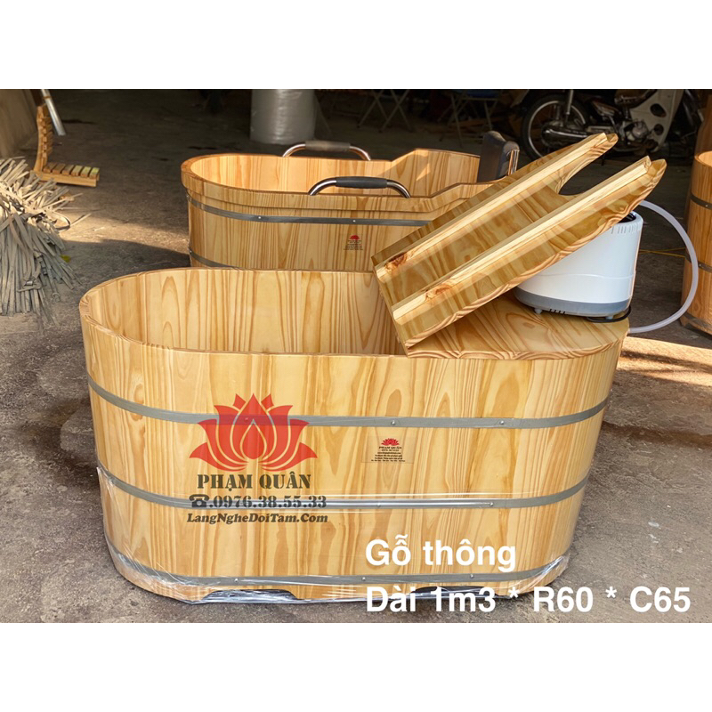 Bồn tắm dài kèm máy xông 4lit, bồn tắm xông hơi, bồn tắm bằng gỗ thông nhập khẩu