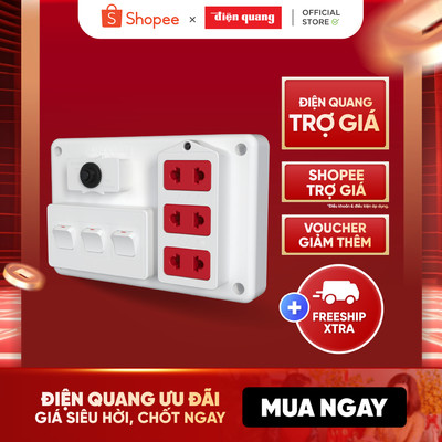 [HỎA TỐC] Bảng điện nổi V3 Điện Quang ĐQ FEP 32W 03S (màu trắng, 3 lỗ 2 chấu, 3 công tắc)