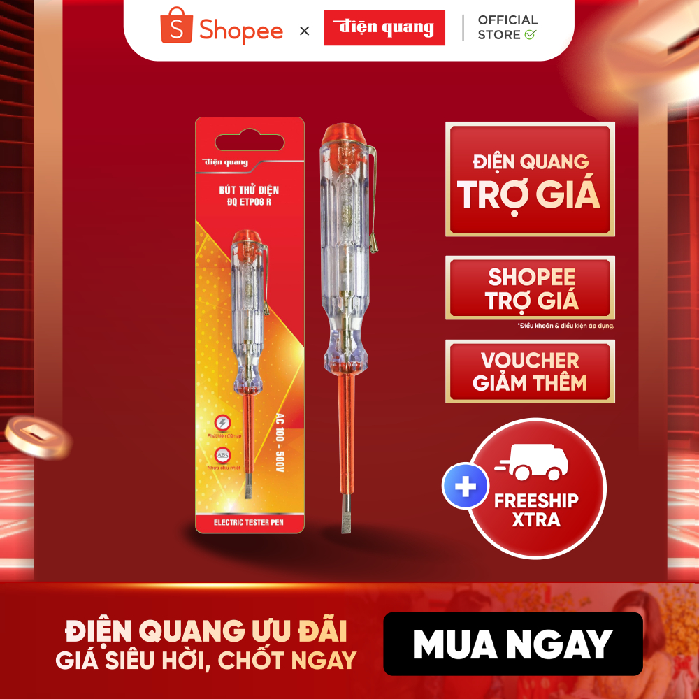 Bút thử điện Điện Quang ĐQ ETP06 R (Đầu vít dẹp,140 mm, màu đỏ)