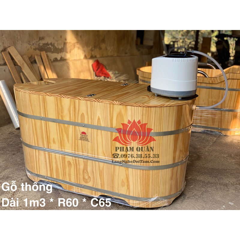 Bồn tắm dài kèm máy xông 4lit, bồn tắm xông hơi, bồn tắm bằng gỗ thông nhập khẩu