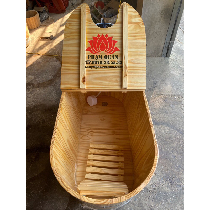 Bồn tắm dài kèm máy xông 4lit, bồn tắm xông hơi, bồn tắm bằng gỗ thông nhập khẩu