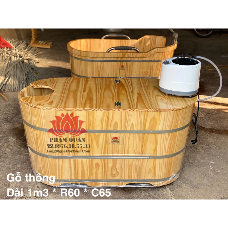 Bồn tắm dài kèm máy xông 4lit, bồn tắm xông hơi, bồn tắm bằng gỗ thông nhập khẩu