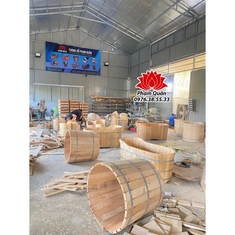 Bồn tắm dài kèm máy xông 4lit, bồn tắm xông hơi, bồn tắm bằng gỗ thông nhập khẩu