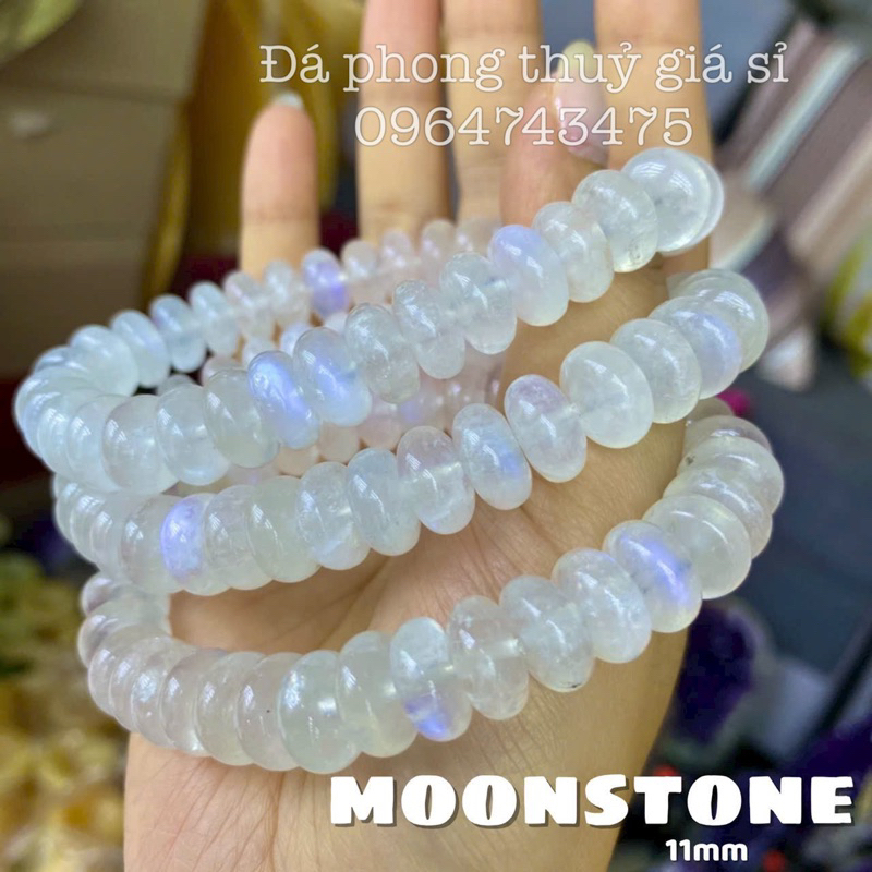 Vòng tay đá moonstone mặt trăng dạng bánh xe size 11mm hàng kiểm định kèm hộp