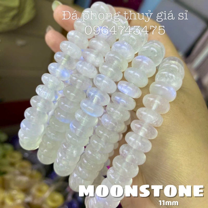Vòng tay đá moonstone mặt trăng dạng bánh xe size 11mm hàng kiểm định kèm hộp