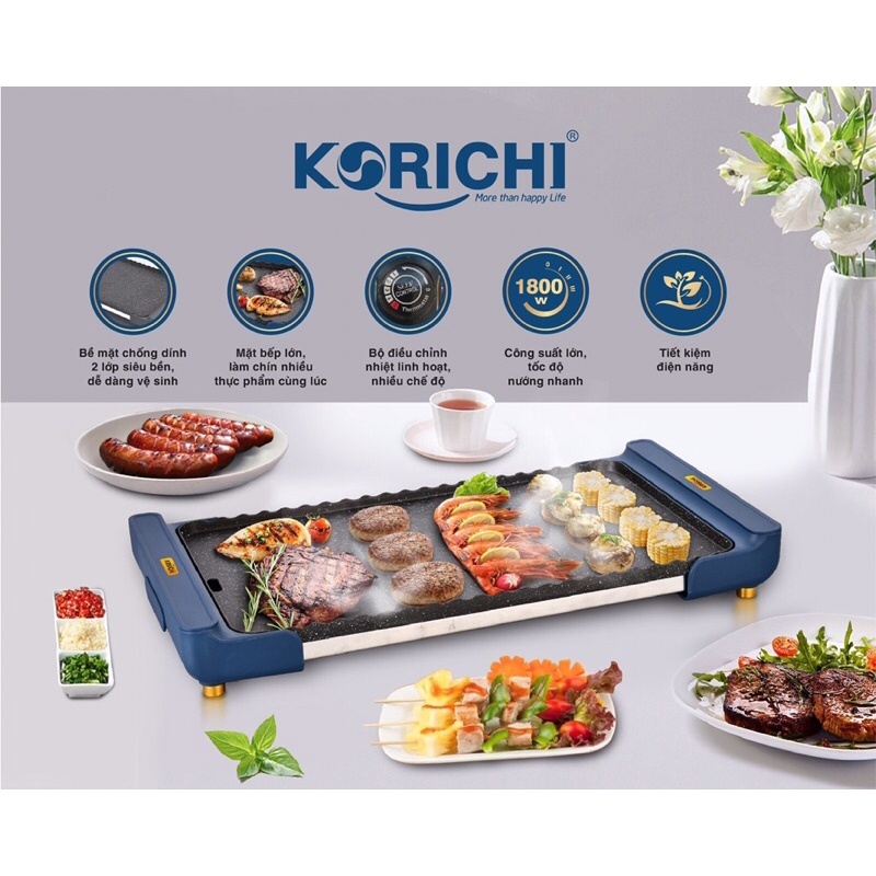 Bếp nướng điện  KORICHI công xuất lớn, thiết kế hiện đại sang trọng,nướng không khói BH 12 tháng