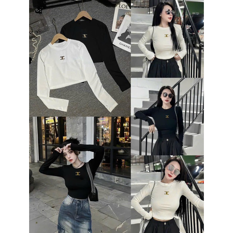 Áo croptop cổ tròn tay dài hàng đẹp