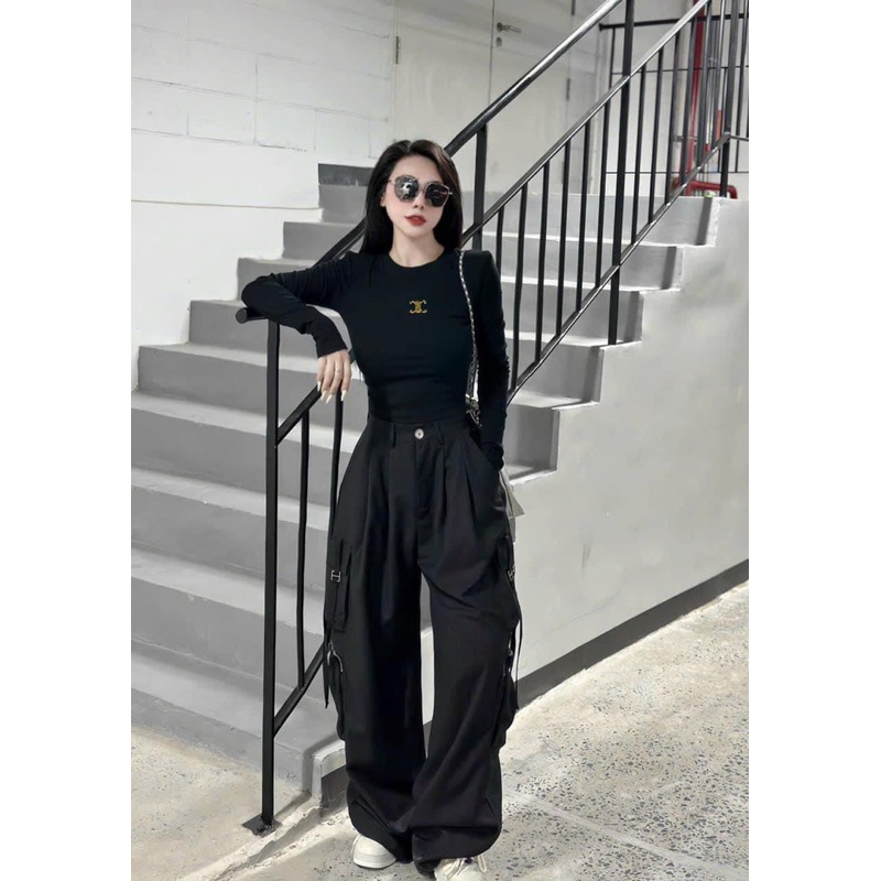 Áo croptop cổ tròn tay dài hàng đẹp