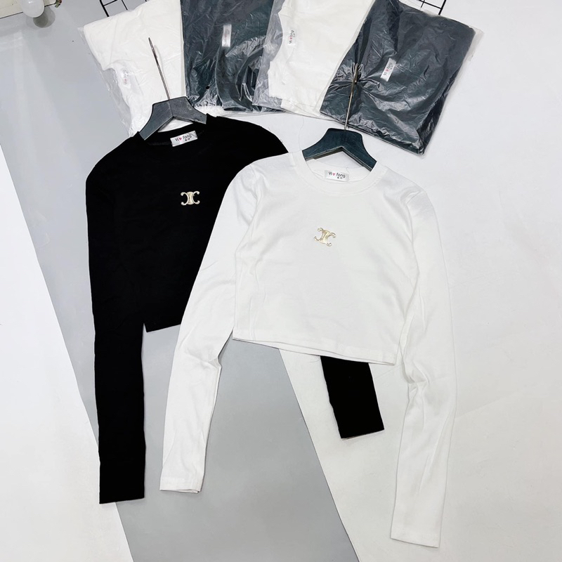 Áo croptop cổ tròn tay dài hàng đẹp