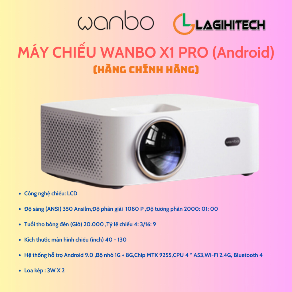 Máy Chiếu Mini Wanbo X1 Pro Android 9.0, Kết Nối Không Dây, Tích Hợp Loa Cực Đỉnh - Hàng Chính Hãng - Bảo Hành 12 Tháng