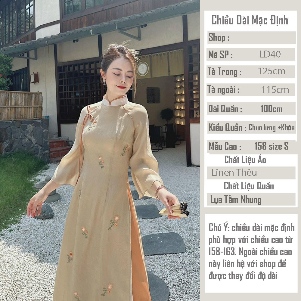 Áo Dài Cách Tân Nữ Tơ Thêu LD40