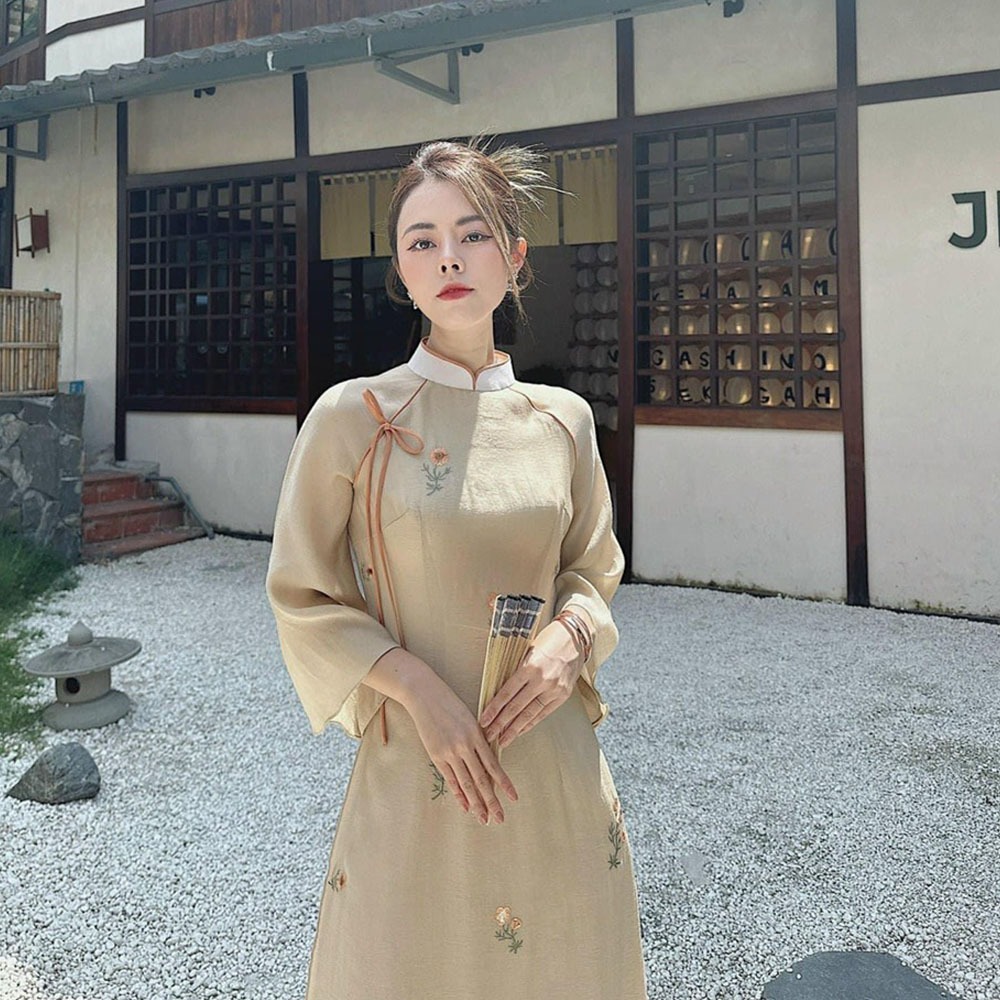 Áo Dài Cách Tân Nữ Tơ Thêu LD40