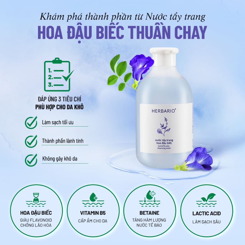 Nước tẩy trang Hoa Đậu Biếc Herbario 300ml