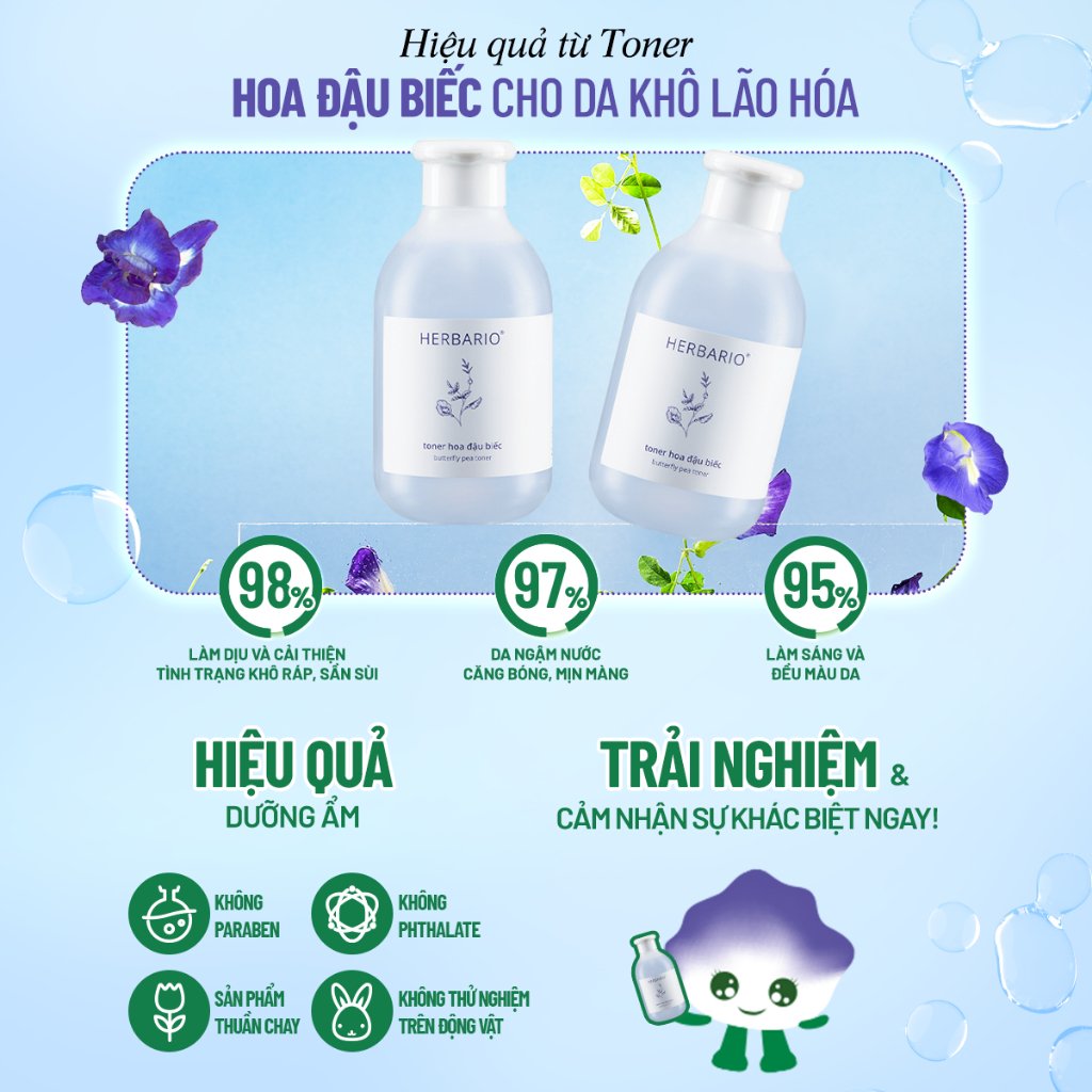 Toner nước cân bằng da Hoa Đậu Biếc herbario 200ml