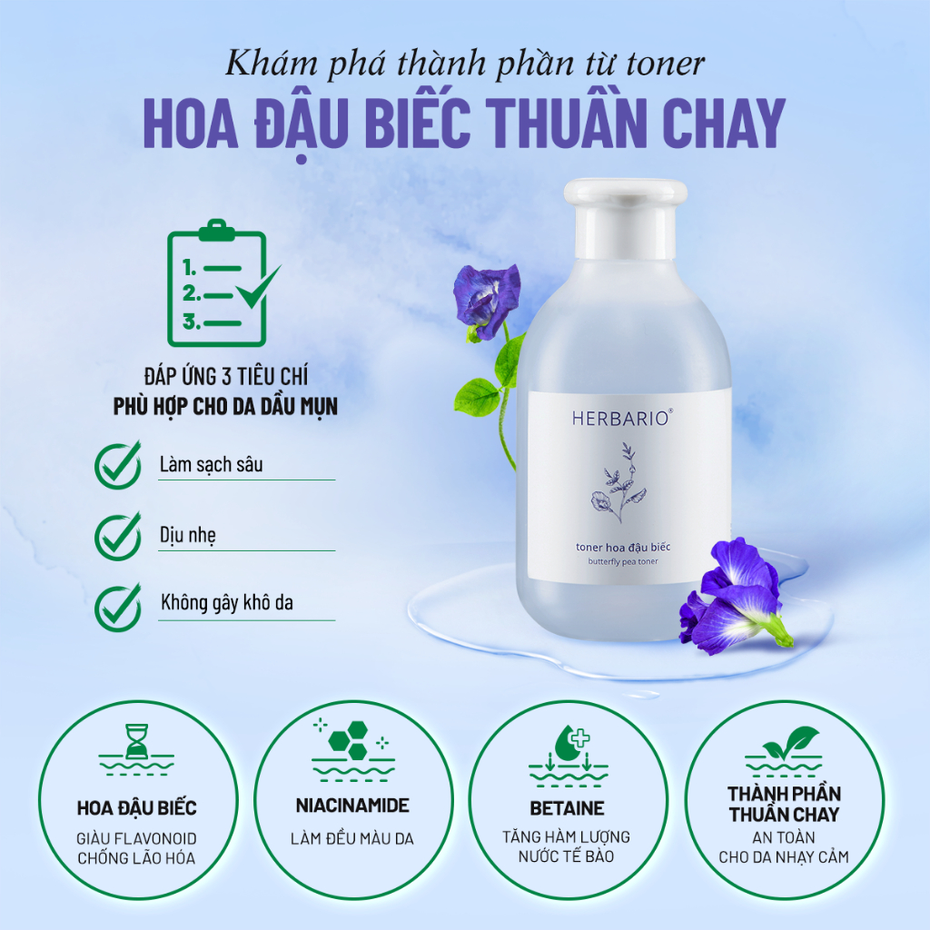 Toner nước cân bằng da Hoa Đậu Biếc herbario 200ml