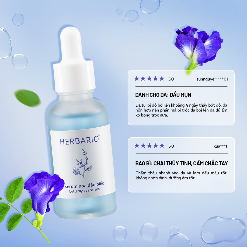 Serum tinh chất Hoa Đậu Biếc herbario 30ml ngăn ngừa lão hóa da thuần chay